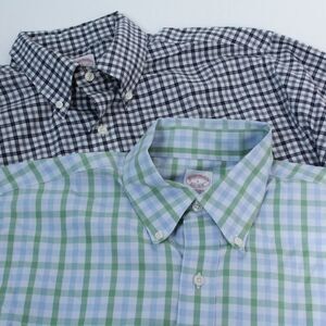 Brooks Brothers Lot x2 Mens Check Plaid Multi Color Cotton Button Down Shirts, L